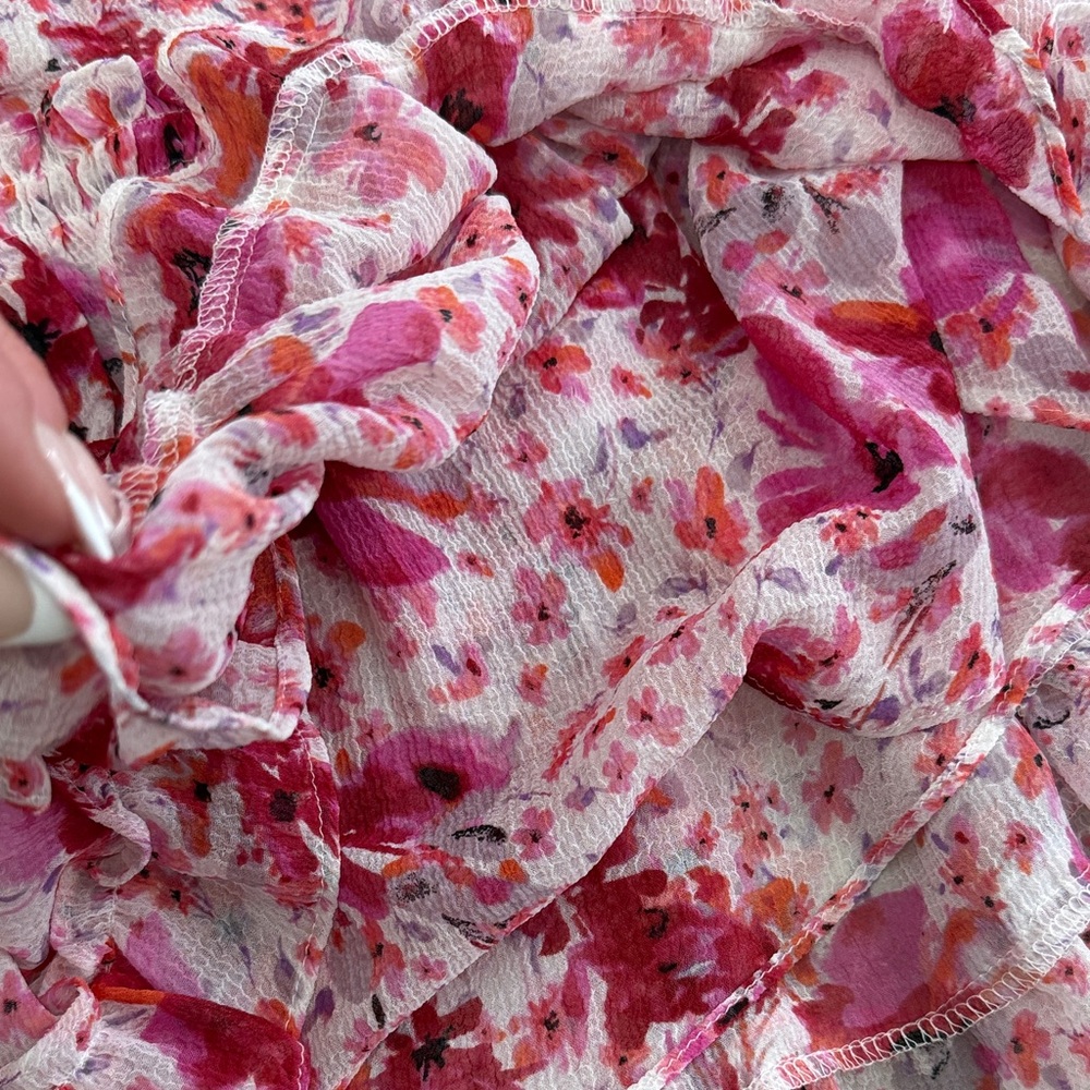 Misa Los Angeles Pink Floral Ruffle Mini Skirt - Picture 3 of 3
